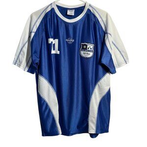 Hard Rock Cafe Blue Soccer Jersey Top Global Flag Design Large Live Love Play